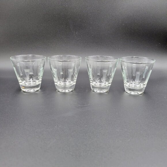 Vintage Shot Glasses Clear Etched Lines MCM Set Of 4 Read - Picture 3 of 9